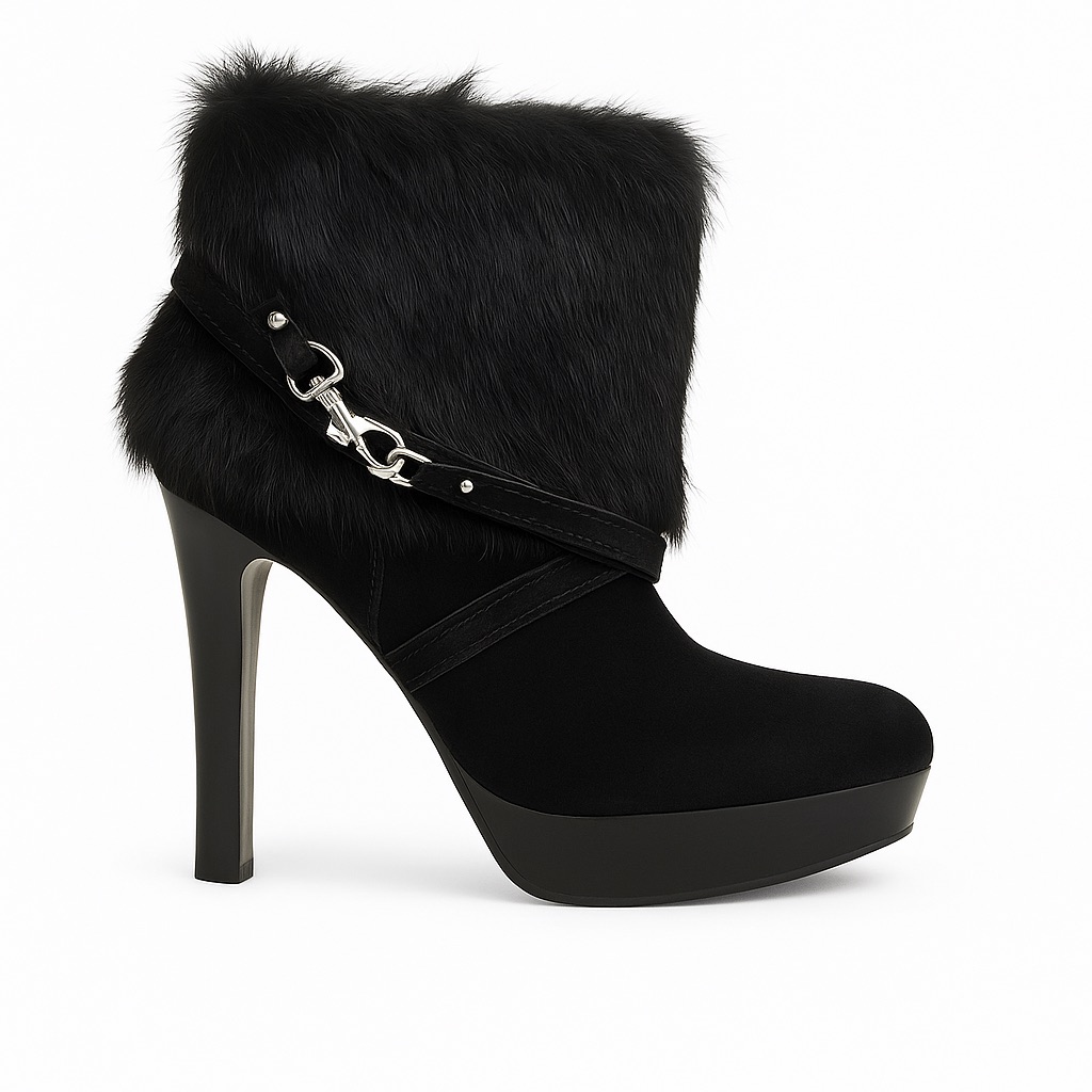 Coach Black Suede And Fur Booties With Platform Heel- Size 8